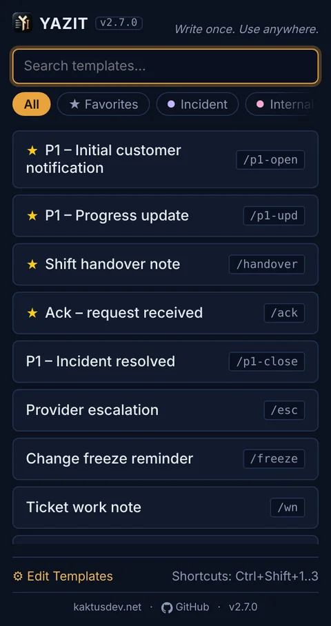 The popup in the dark theme