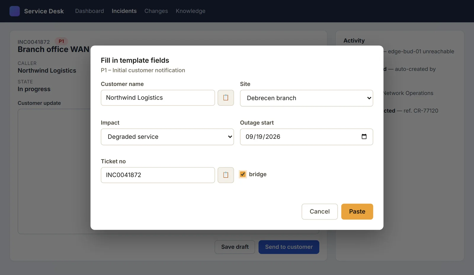 The fill-in form over a ticket: text, dropdowns, a date picker and a checkbox